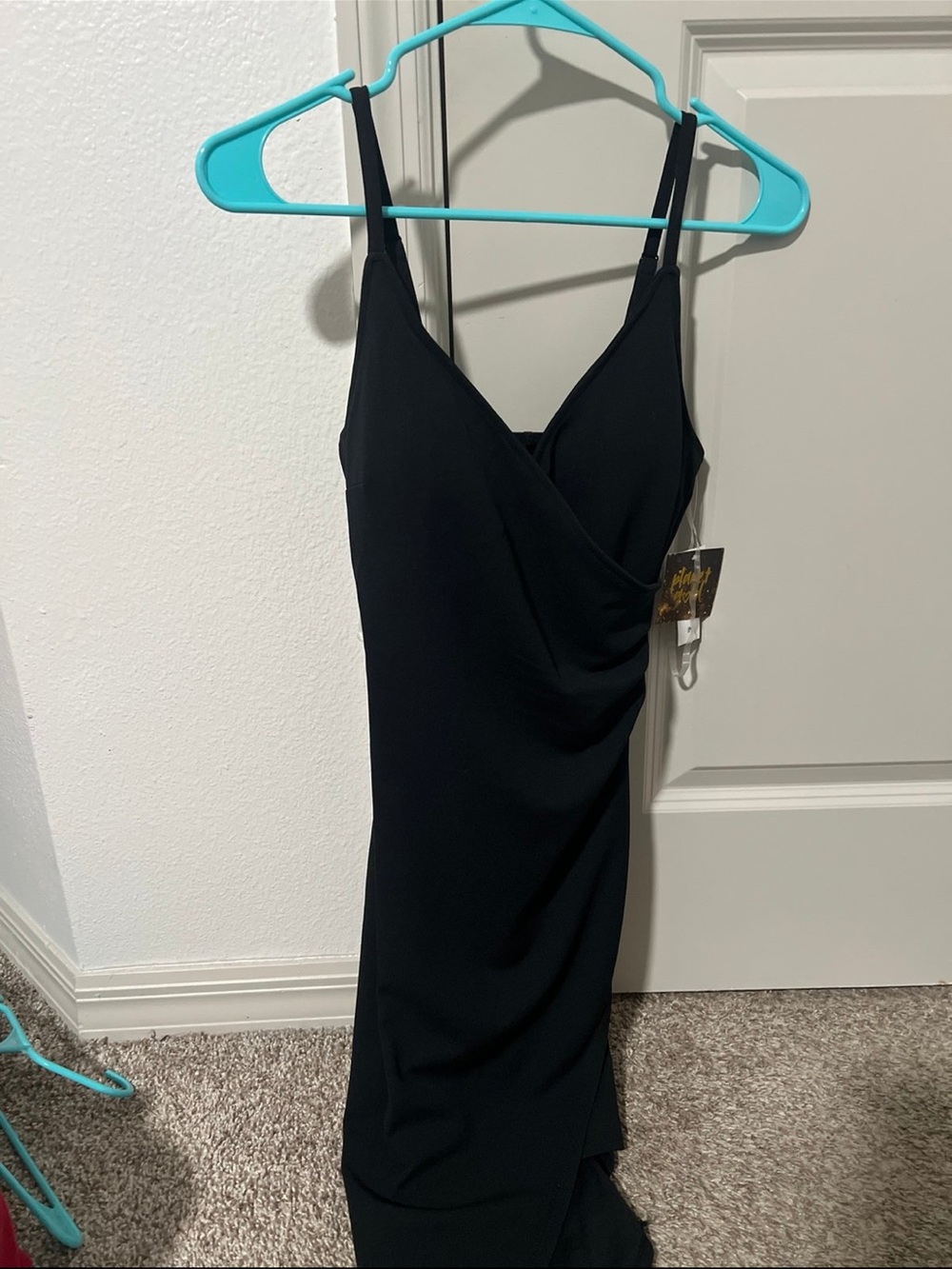 Planet Gold Black Midi Dress with Spaghetti Straps